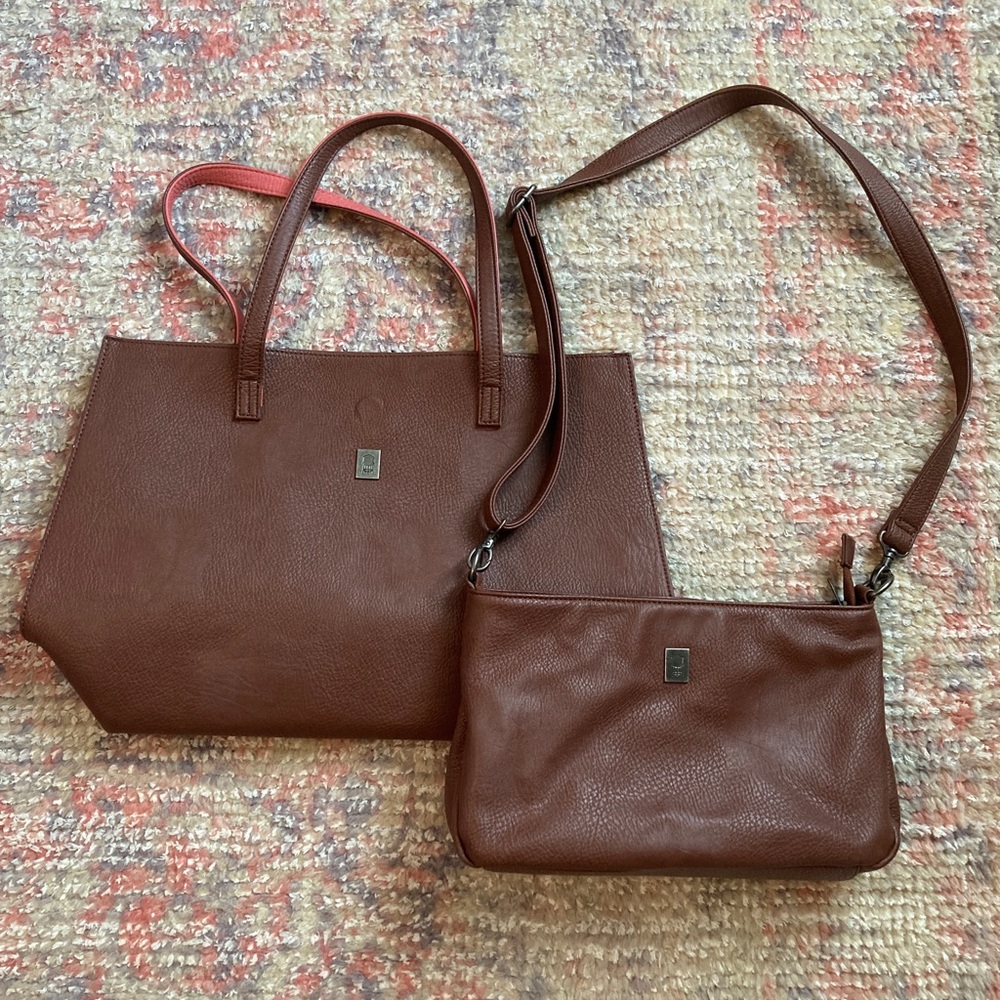 Brooklyn Industries Tote and Cross Body Set, Brown Leather
